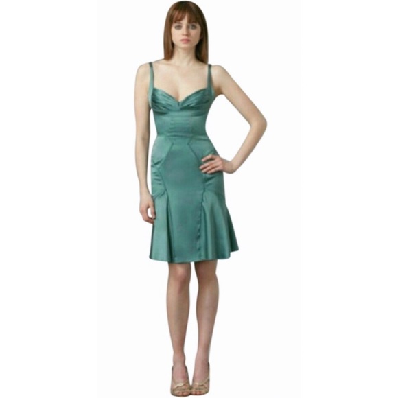 ZAC POSEN Black Silk Flutter Flounce Fitted Cocktail Sheath Dress SZ 2 - Picture 9 of 12